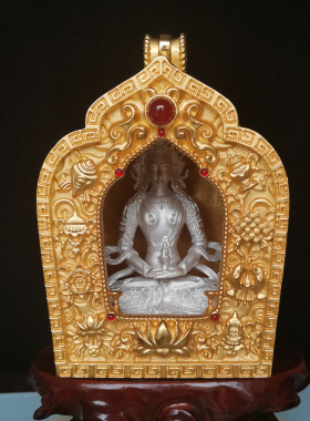 藏传密宗纯铜嘎乌盒吊坠释迦摩尼