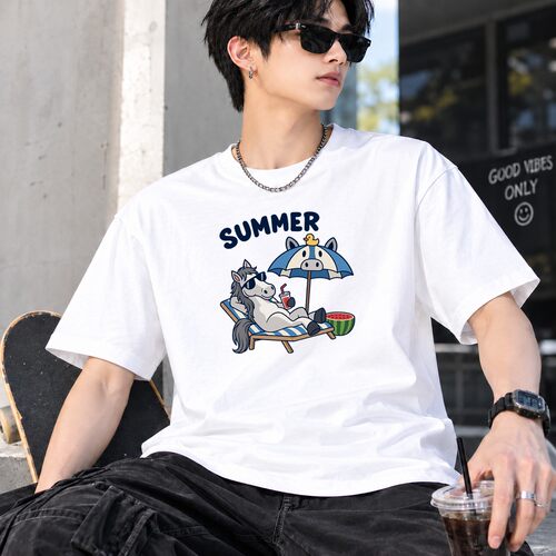 SUMMER小马的遮阳西瓜假日短袖宽松男女情侣纯棉T恤