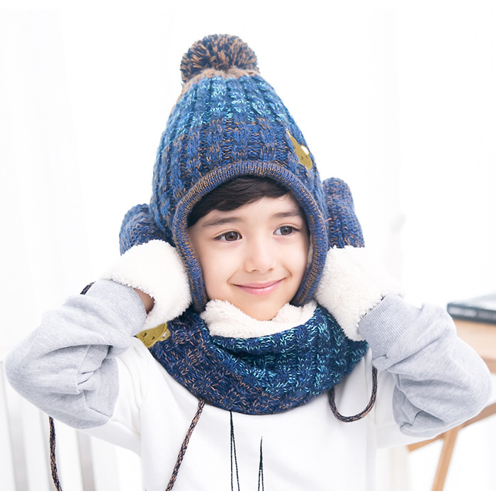 KK树儿童帽子围巾两件套防风保暖