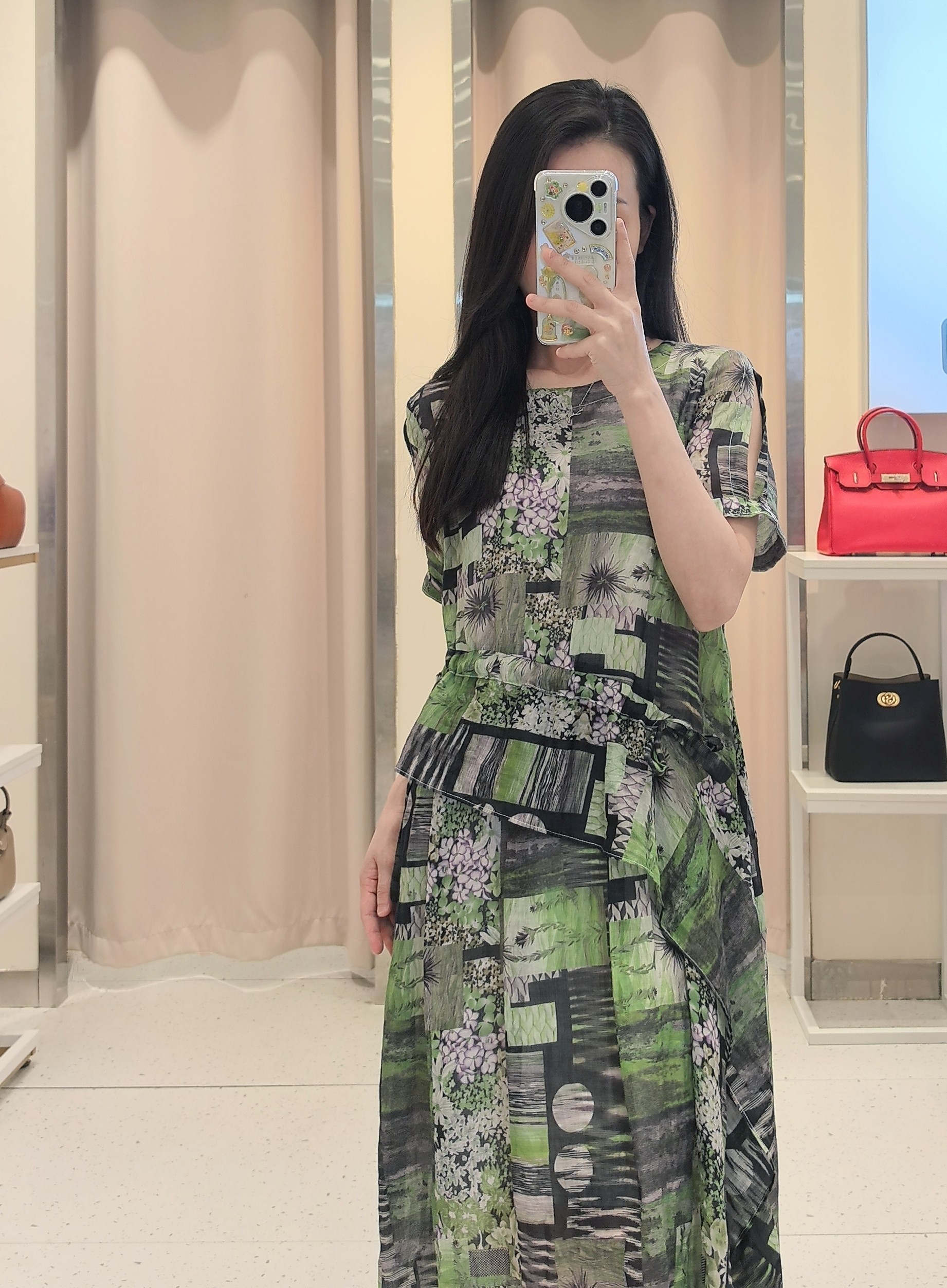 少量 品牌女装捡漏 绿色苎麻宽连衣裙