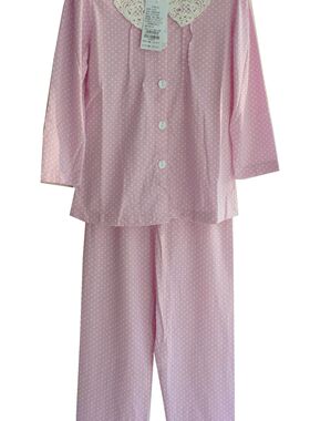 久岁伴儿童家居服 女童款纯棉圆领对襟全棉睡衣家居服套装23258