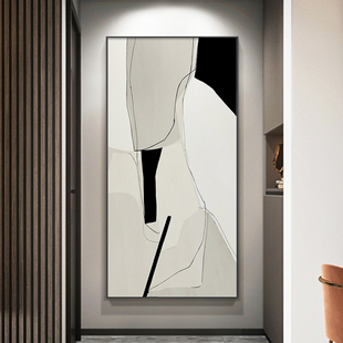 黑白现代简约玄关装 壁画 饰画入户艺术抽象高级感挂画走廊尽头新款