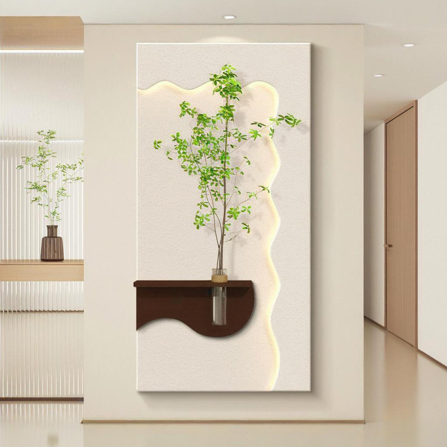 立体砂岩水培绿植玄关装饰画客厅背景墙挂画入户过道高级感壁画