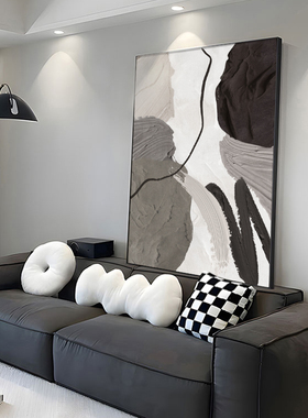 黑白极简艺术客厅装饰画抽象肌理沙发背景墙落地画高级感玄关挂画