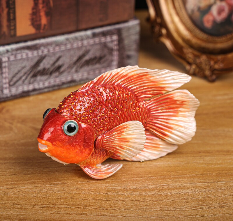 珐琅彩创意招财家居摆件金属工艺品鹦鹉鱼装饰盒乔迁礼品送领导