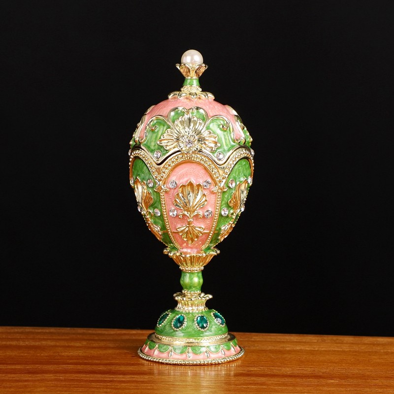 轻奢金属工艺品珐琅彩俄罗斯珍珠鸡蛋首饰盒法贝热鸡蛋装饰盒音乐