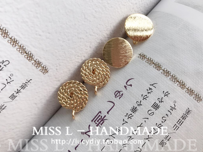 V166 棒棒糖和拉丝圆片耳钉 18K包金镀18K金镀金DIY耳饰配件 一对