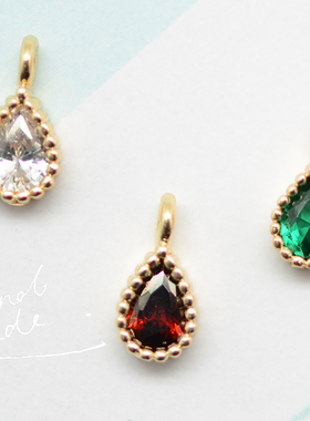 V201 单吊孔包边小水滴 18K包金镀18K金镀金 迷你锆石小吊坠 一枚