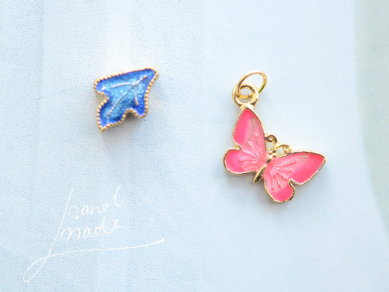 清仓处理ft02 蝶恋花 铜镀真金铸铜烧蓝蝴蝶树叶 手工diy饰品配件