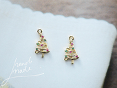 迷你微镶彩锆石圣诞树 18K包金镀金 DIY V777 手工配件 一枚