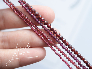 ZA61 6个尺寸的切面石榴石天然石珠子 DIY手工串珠饰品配件 1条