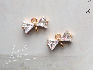 铜镀KC金 KC13 双吊锆石蝴蝶结 吊坠吊饰 1枚 DIY饰品配件