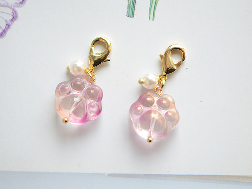 AG03 卡哇伊粉色猫爪万能扣龙虾扣吊坠手工成品DIY钥匙扣包挂件