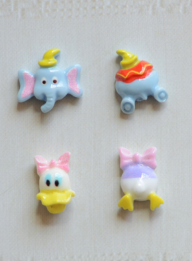 ZP10 蓝色象和唐老鸭 迷你卡哇伊树脂贴片装饰 平底 DIY配件 2对