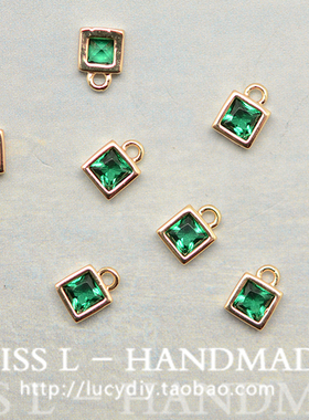 V380 祖母绿方形锆石吊坠 18K包金镀18K金镀金DIY手工配件 一枚