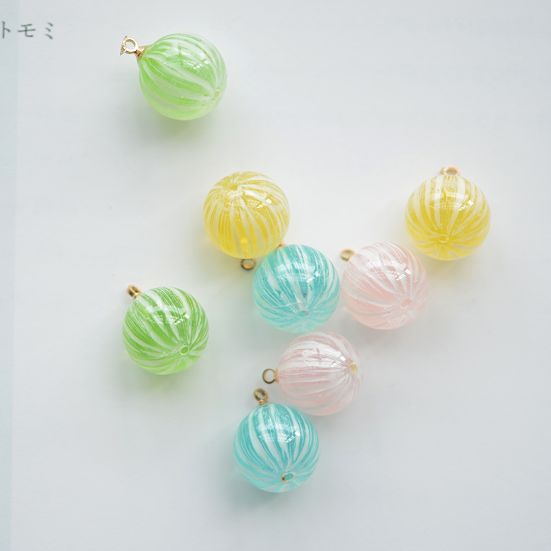 NZ38 日系可爱西瓜糖条纹糖果珠吊坠13.5mm DIY手工饰品材料 1个
