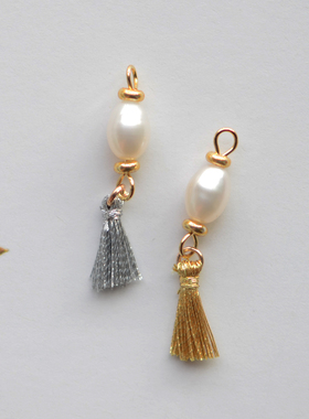 SZ360 珍珠与流苏吊坠 天然淡水金丝银丝 半成品配件 DIY耳饰饰品