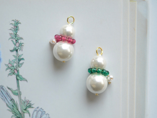 DIY耳饰饰品成品 SZ238 贝壳珍珠 迷你小雪人吊坠 1枚 戴围巾