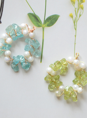 SZ228 夏野 花环 白蝶贝 橄榄石 DIY吊坠耳饰饰品成品 1个