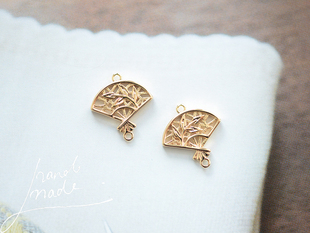 一枚 18K包金镀18K金镀金DIY手工配件 V629 迷你镂空小扇子吊坠