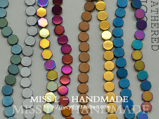 ZH10 黑胆石6mm六边形 电镀乌刚石 天然石迷你小珠子 DIY串珠配件