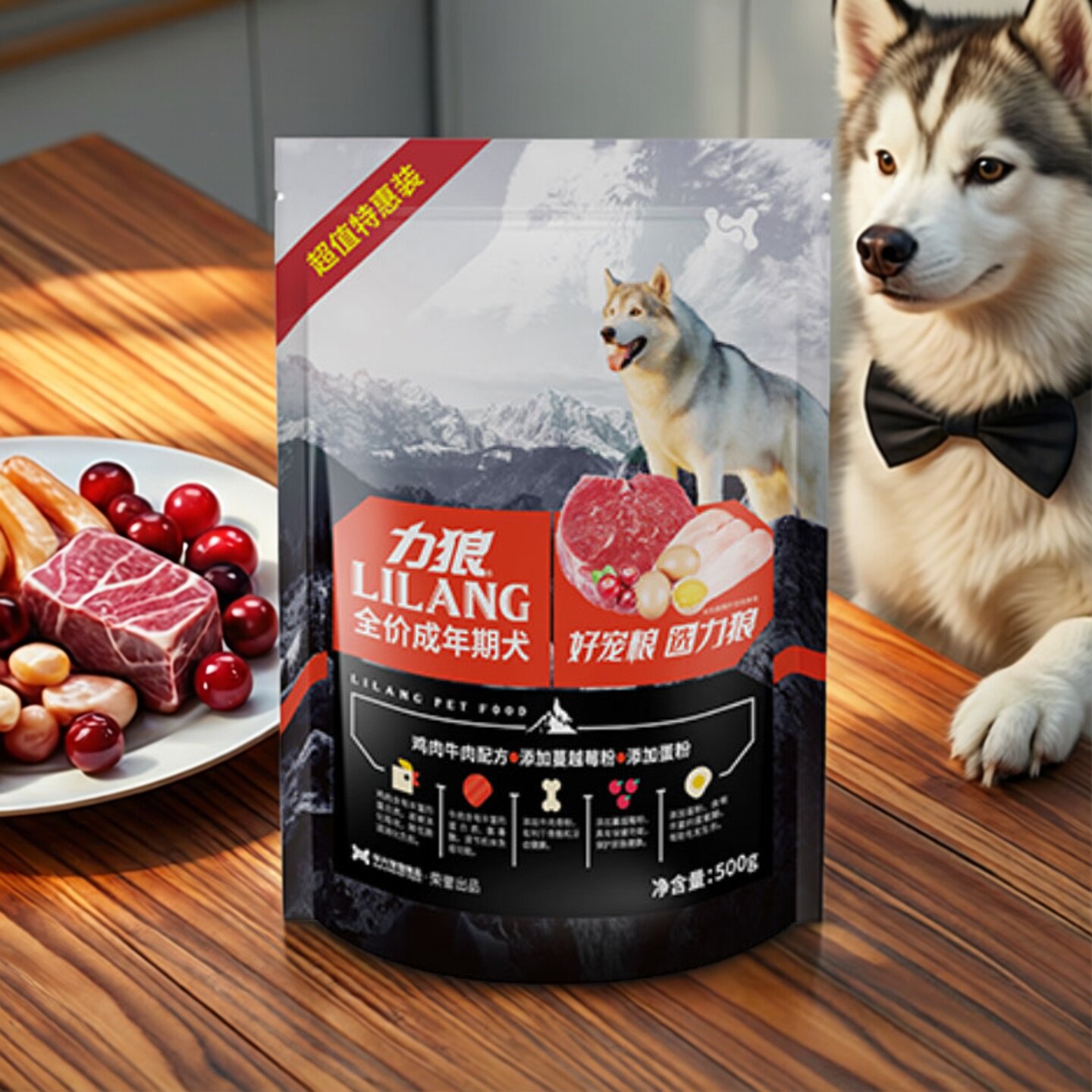 26/12/9到期 力狼牛肉拌饭全价成犬粮500g博美斗牛贵宾金毛泰迪SL