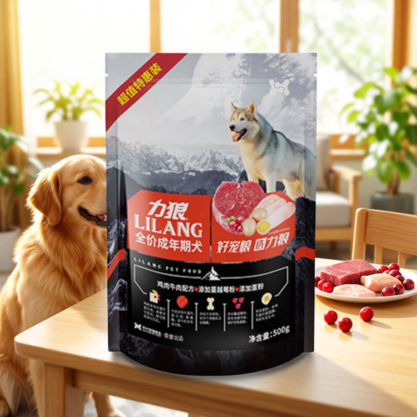 力狼狗粮成犬粮2.5kg5斤 萨摩泰迪金毛德牧边牧狗粮比熊SL