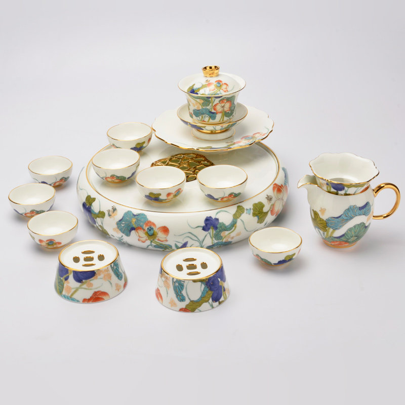 国瓷永丰瓷正品幸福和鸣18头8人用潮式茶盘盖碗功夫茶具礼品盒装,餐饮具,整套茶具,淘宝优惠券,粉丝福利购,淘宝优惠卷