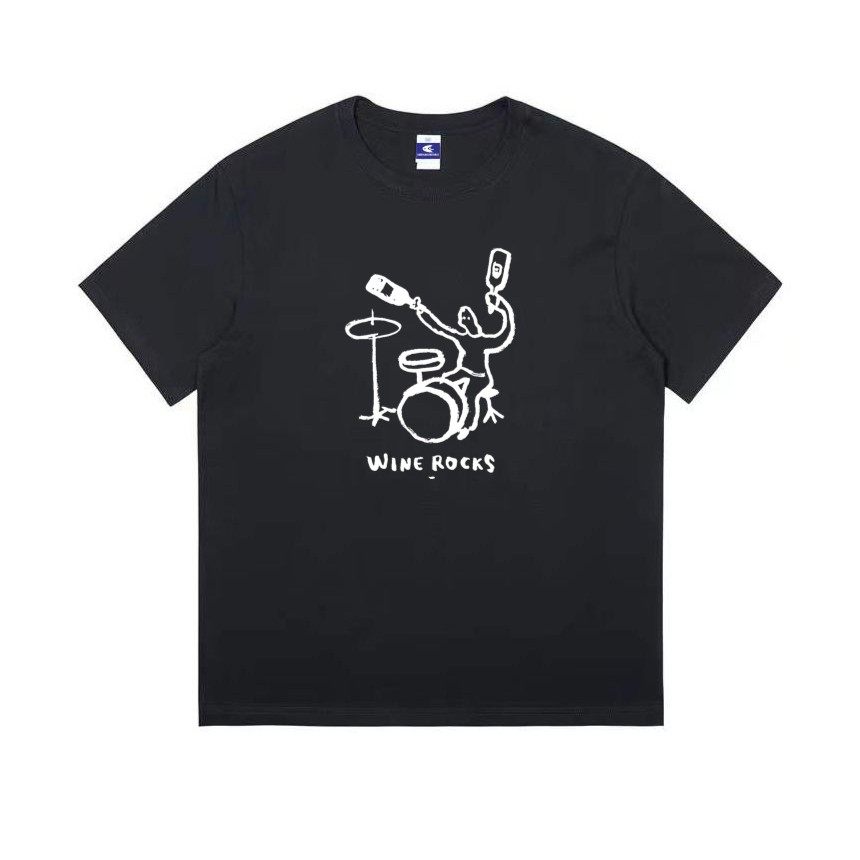 「酒醉的鼓手」摇滚纯棉重磅男女全长绒重磅短袖圆领t恤