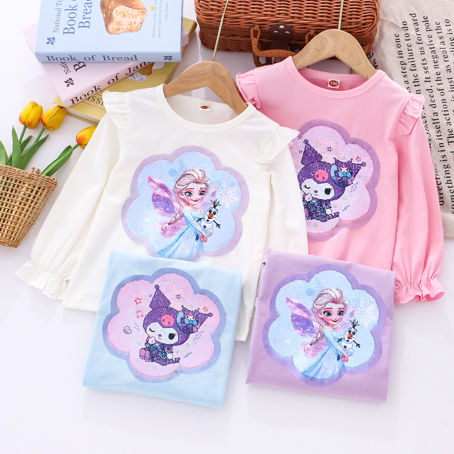 女童变色亮片长袖T恤春秋款儿童装打底衫宝宝小女孩卡通飞袖上衣,童装/婴儿装/亲子装,T恤,淘宝优惠券,粉丝福利购,淘宝优惠卷