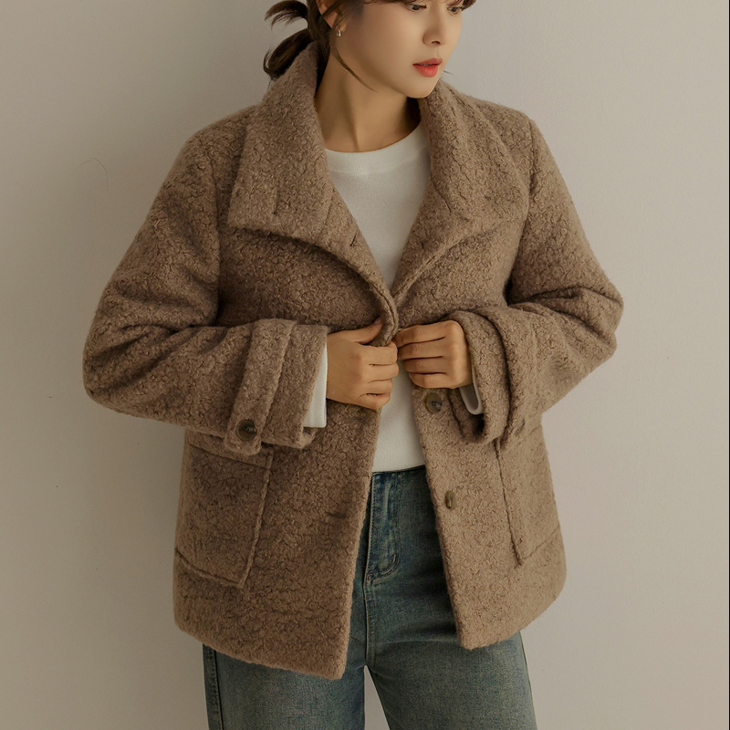 韩国代购大码女装2025靓丽冬装新款翻领系扣时尚保暖加棉外套特17