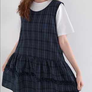 大码 圆领显瘦时尚 女装 新款 格子格子连衣裙 2026靓丽早春装 韩国代购