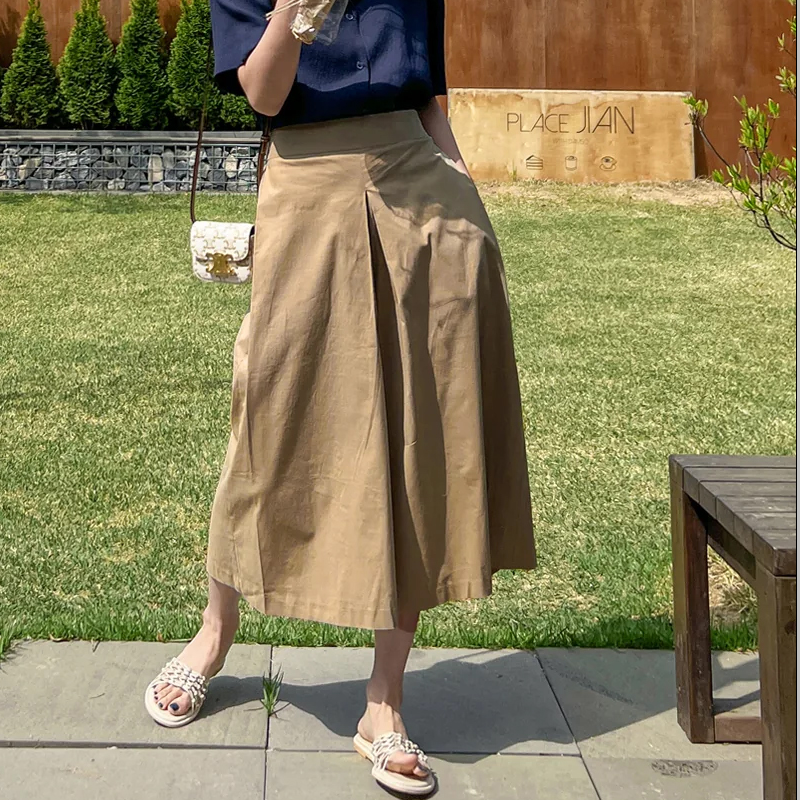 韩国代购大码女装2026靓丽夏装新款拉链后松紧显瘦宽腿7分裙裤特