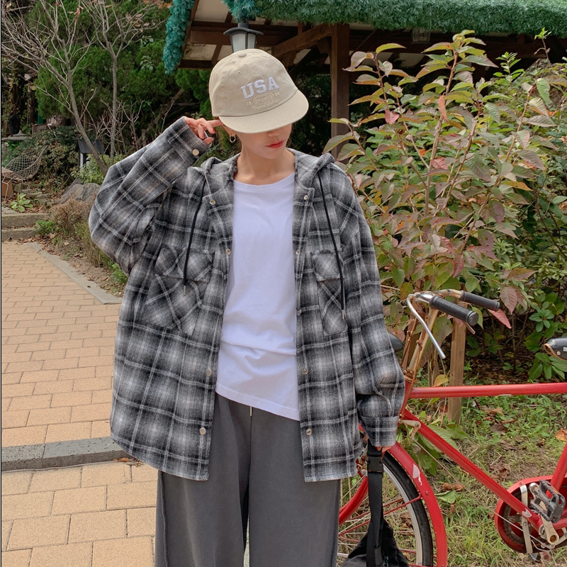 韩国代购大码女装2025靓丽冬装新款连帽系扣宽松口袋拉绒衬衫外套