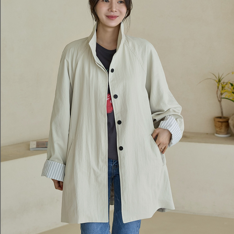 韩国代购大码女装2026靓丽春装新款立领拉链时尚格子长袖风衣外套