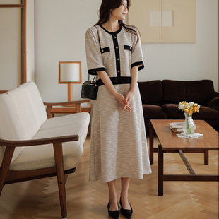 2026靓丽早春装 女装 新款 圆领配色时尚 连衣裙 韩国代购 淑女短袖 大码