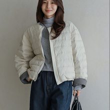 韩国代购大码女装2025靓丽冬装新款圆领拉链翻边袖排骨羽绒棉衣特