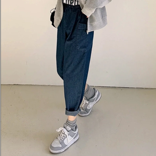 大码 松紧腰显瘦插兜小直筒9分裤 女装 新款 2026靓丽早春装 韩国代购