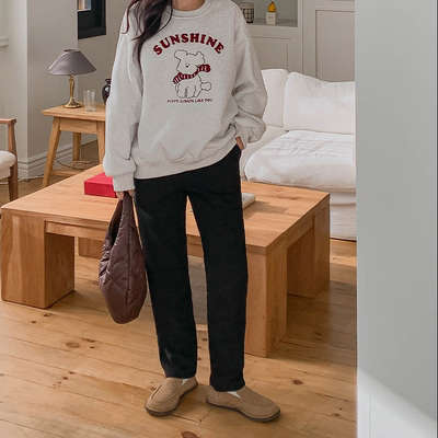 韩国代购大码女装2025靓丽冬装新款松紧腰系带显瘦小直筒加绒长裤