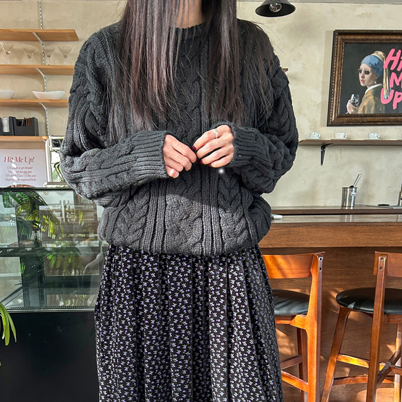 韩国代购大码女装2025靓丽冬装新款圆领宽松套头麻花辫针织毛衣特