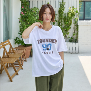 韩国代购大码女装2026靓丽夏装新款圆领显瘦宽松数字休闲短袖T恤