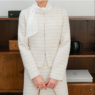 韩国代购大码女装2026靓丽冬装新款配色领结时尚淑女休闲外套特52