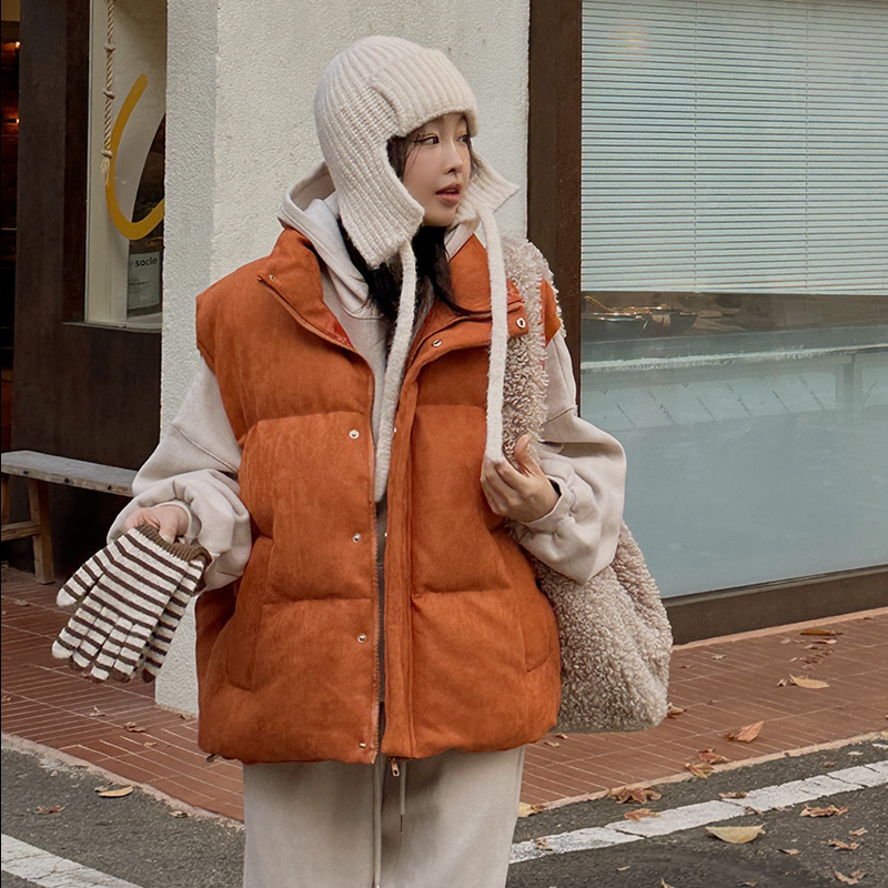 韩国代购大码女装2025靓丽冬装新款翻领拉链格子时尚保暖马甲特9