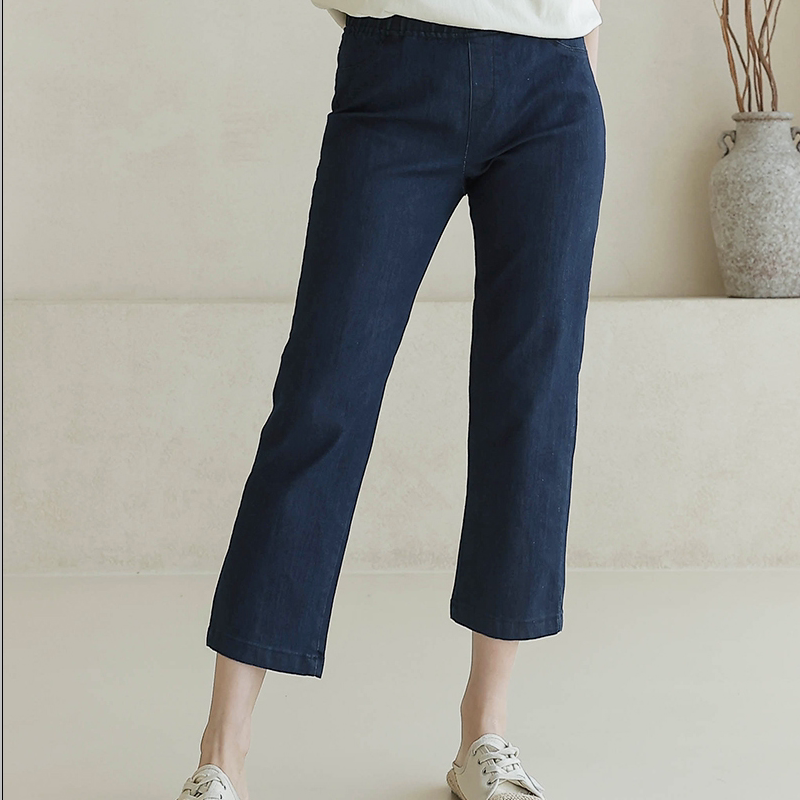 韩国代购大码女装2026靓丽夏装新款松紧腰弹力小直筒牛仔9分裤特