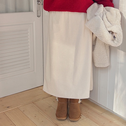 韩国代购大码女装2025靓丽冬装新款松紧腰显瘦直通开叉拉绒半身裙