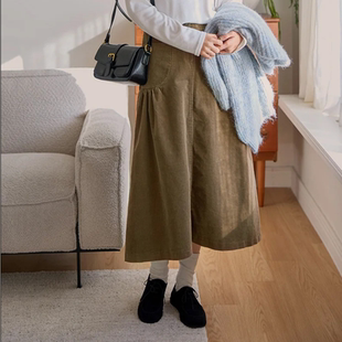 新款 韩国代购 2025靓丽冬装 女装 系扣后松紧拼接宽松淑女半身裙 大码
