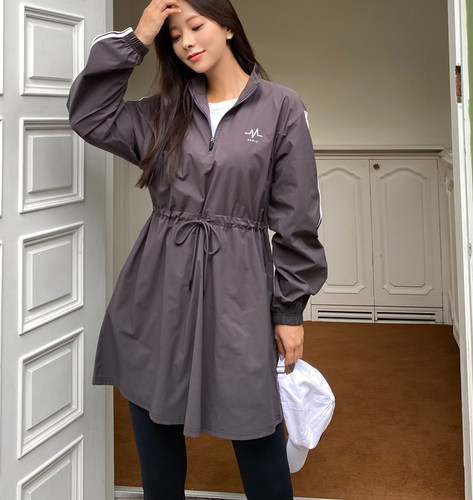 XH韩国大码代购初秋装女装2021新款翻立领腰间抽绳套头外套特52 - 封面