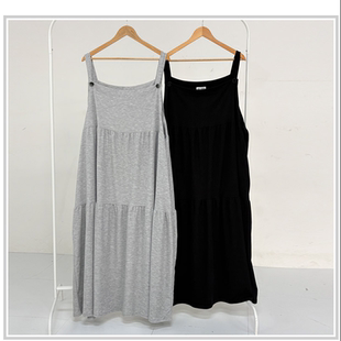 新款 韩国代购 2026靓丽早春装 女装 细带方形领显瘦吊带连衣裙特 大码