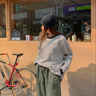 2026靓丽早春装 女装 新款 圆领宽松时尚 T恤特1 韩国代购 条纹长袖 大码