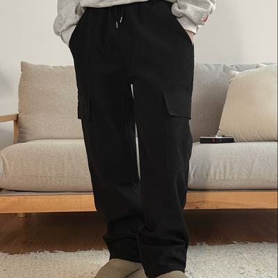 韩国代购大码女装2025靓丽冬装新款松紧腰系带直通加绒休闲长裤特
